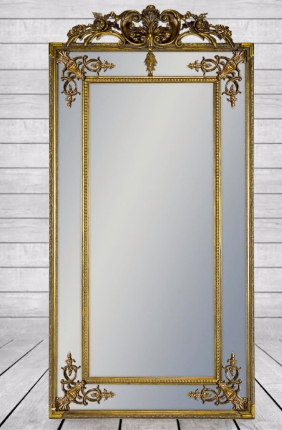 TALL GOLD FRENCH MIRROR WITH CREST