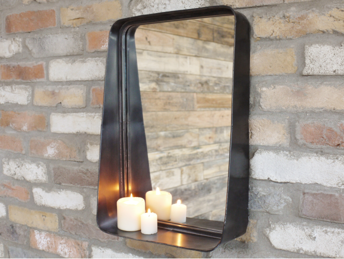 Industrial Black Mirror With Candle Shelf