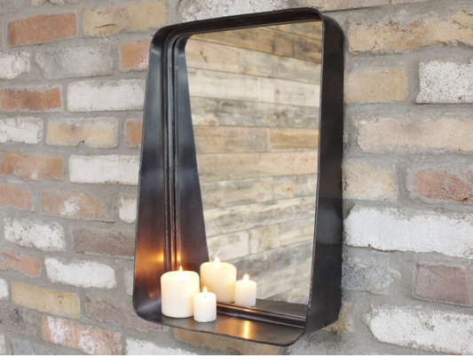 Industrial Black Mirror With Candle Shelf