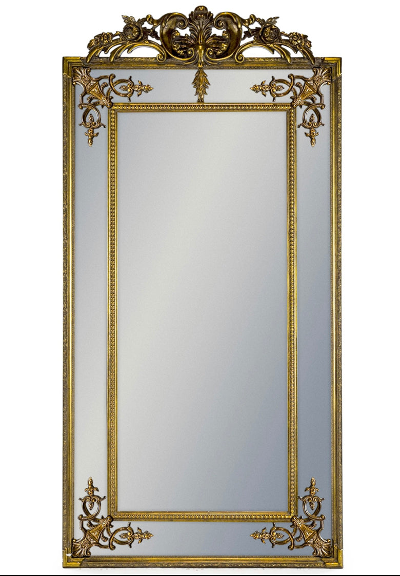 TALL GOLD FRENCH MIRROR WITH CREST