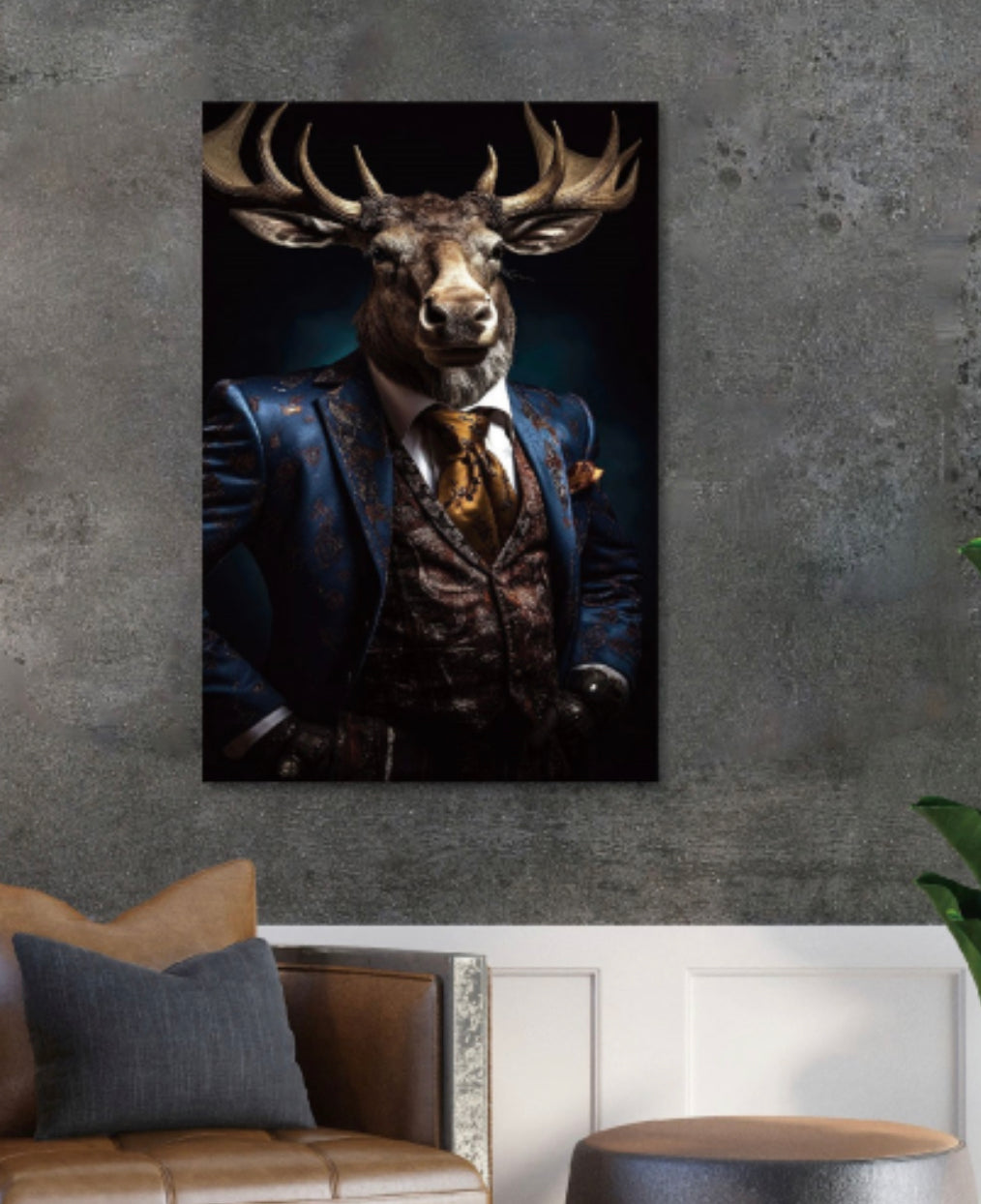 Suited Stag Tempered Glass Wall Art