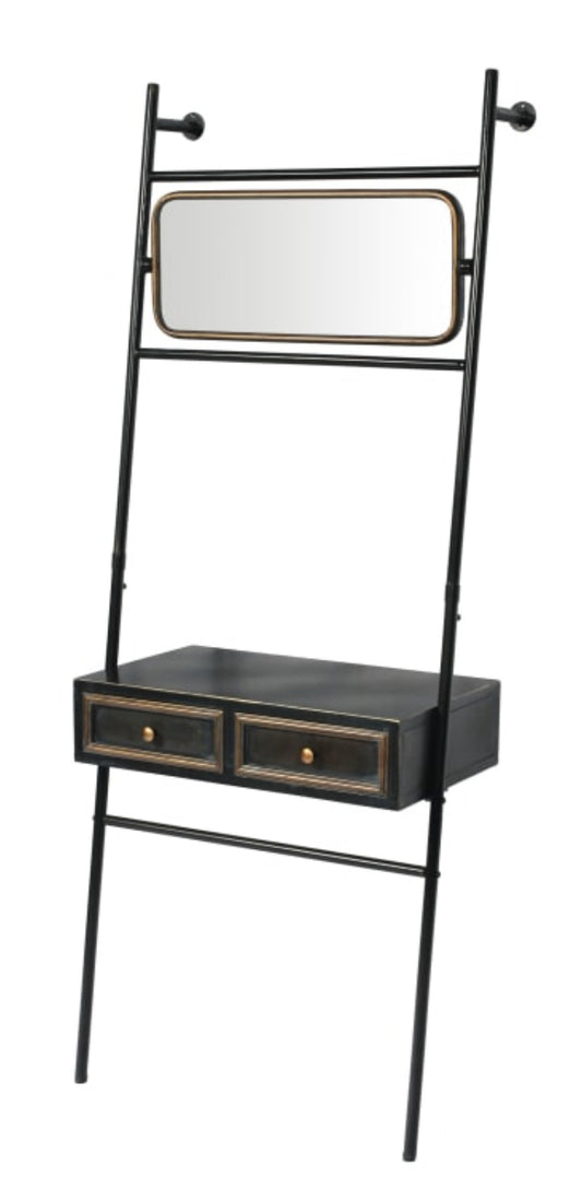 BLACK AND ANTIQUE GOLD "ORWELL" CONSOLE UNIT WITH MIRROR